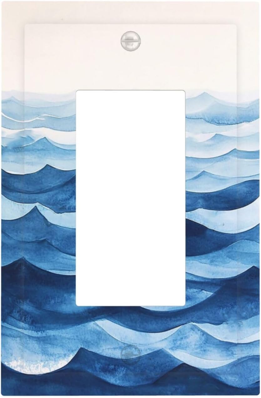 Decorative Outlet Covers Blue Watercolor Textured Abstract Ocean Wave 1 Gang Single Rocker Light Switch Cover Plate GFCI Wall Plates Electrical Switch Plate Cover for Bedroom living Room Decor
