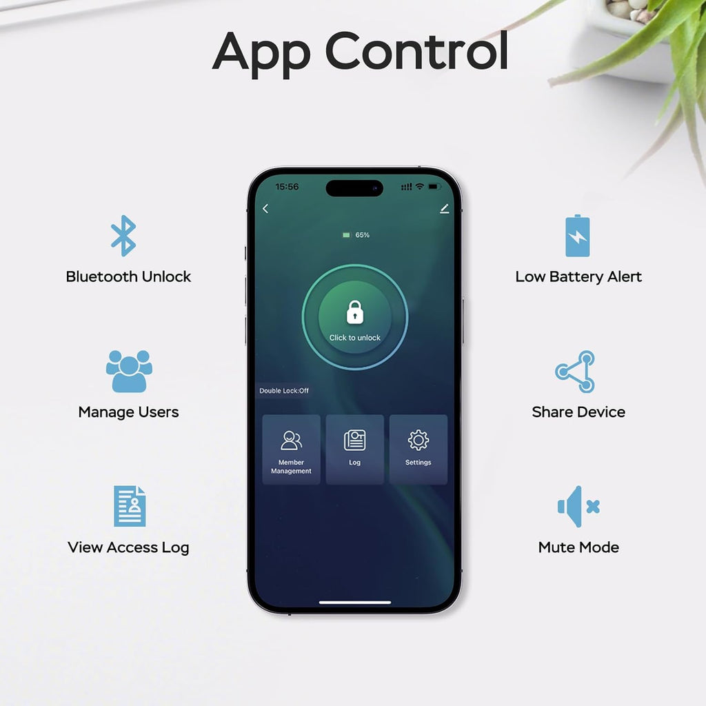 GeekTale Fingerprint Door Lock for Bedrooms, Fingerprint Door Knob with Lock, Smart Door Lock, App Control, Back-up Keys, Thumbprint Door Knob for Bedrooms, Office, Apartment