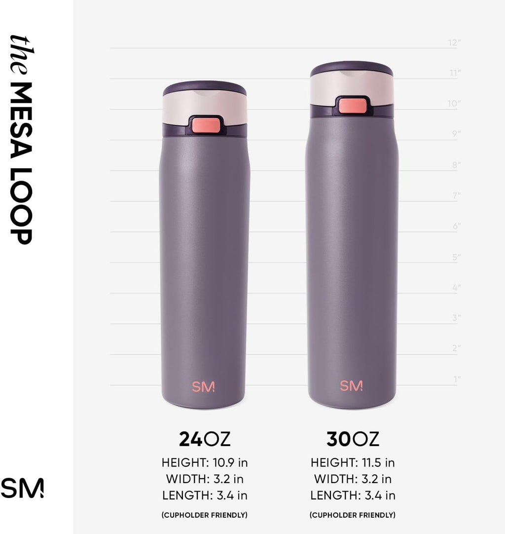 Simple Modern Mesa Loop Water Bottle with Covered Straw and Handle | 24oz Cup Holder Friendly Insulated Stainless Steel Bottles for Travel, Sports and School | Iris Sage