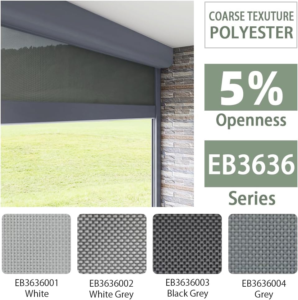 ZSHINE Hard-Wired Outdoor Weatherproof Motorized Patio Roller Shades Remote Control for Porch Balcony Customized Size (Grey 5% Openness)