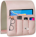 Remote Control Holder for Armchair，Couch Caddy Organizer TV Remote Holder for Bed Storage 5 Pockets，Remote Caddy Bedside Organizer Bedside Table Organizer (Pink, 35"x12.4")