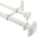 Double Wood Curtain Rods for Windows 36 to 72 Inches,1 Inch Decorative Wooden Curtain Rod with Square Imitation Wood Grain Finials and Double Aluminum Bouquet Bracket, Antique White