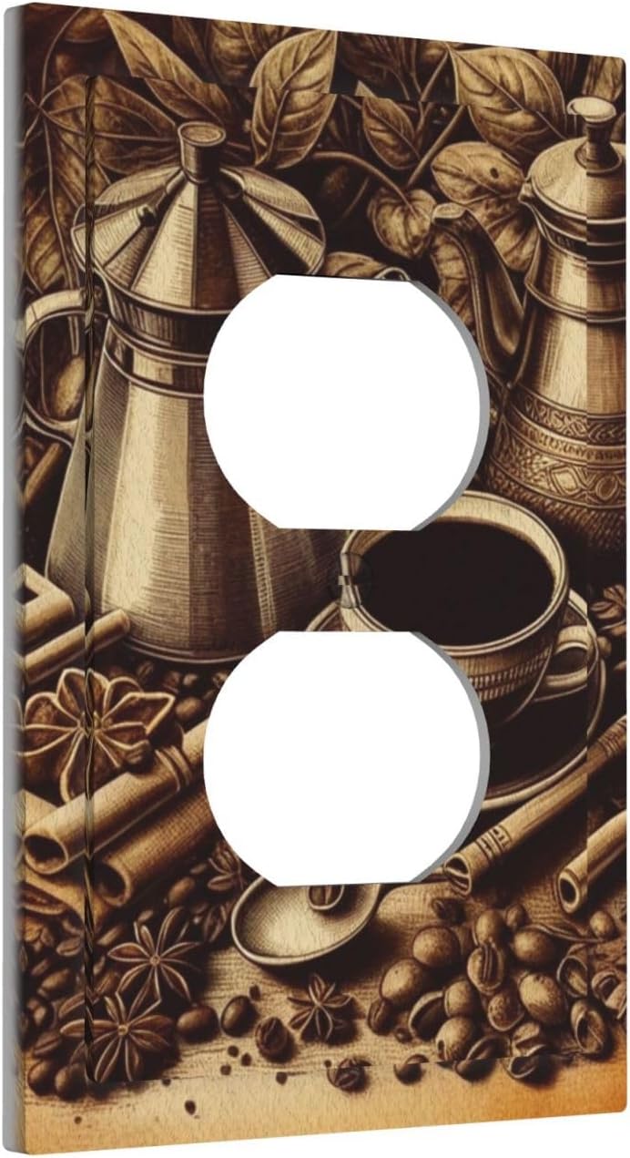 Decorative Outlet Covers Vintage Coffee Beans Leaf Cup 1 Gang Duplex Light Switch Cover Plate Wall Plates for Electrical Outlets Switchplate Faceplate for Kitchen Home Decor