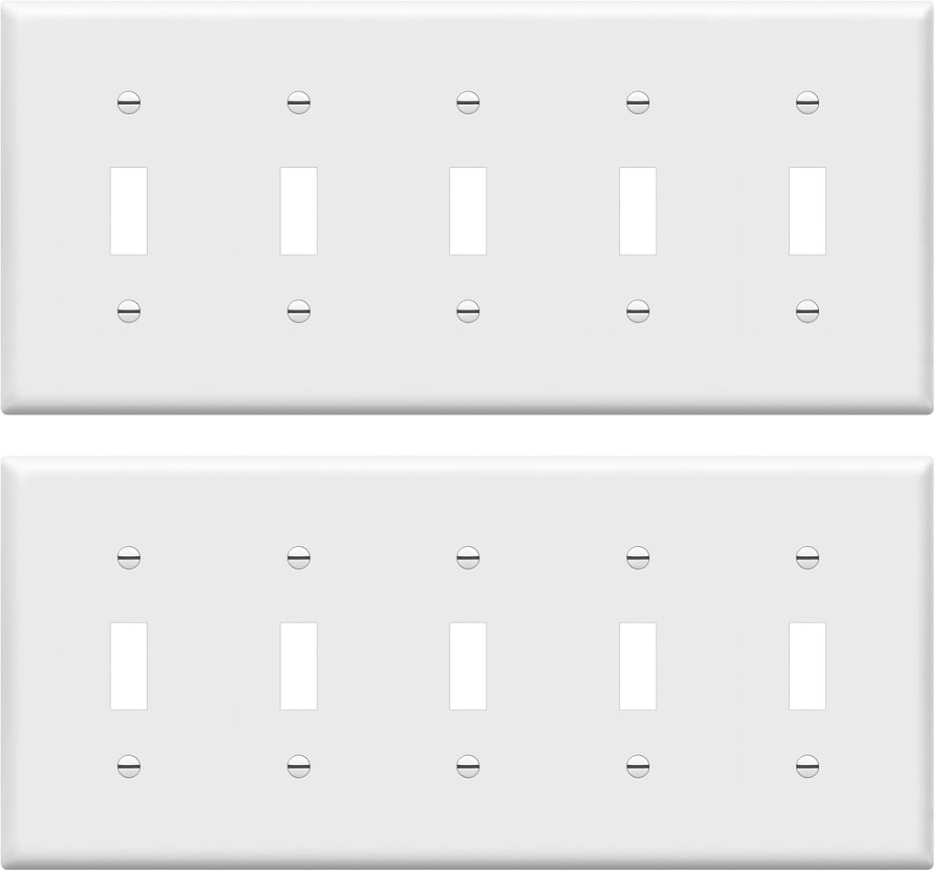ENERLITES Toggle Light Switch Wall Plate, Gloss Finish, 5-Gang 4.50" x 10.03", Unbreakable Polycarbonate Thermoplastic, UL Listed, 8815-W-2-PCS, White, 2 Pack