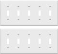 ENERLITES Toggle Light Switch Wall Plate, Gloss Finish, 5-Gang 4.50" x 10.03", Unbreakable Polycarbonate Thermoplastic, UL Listed, 8815-W-2-PCS, White, 2 Pack