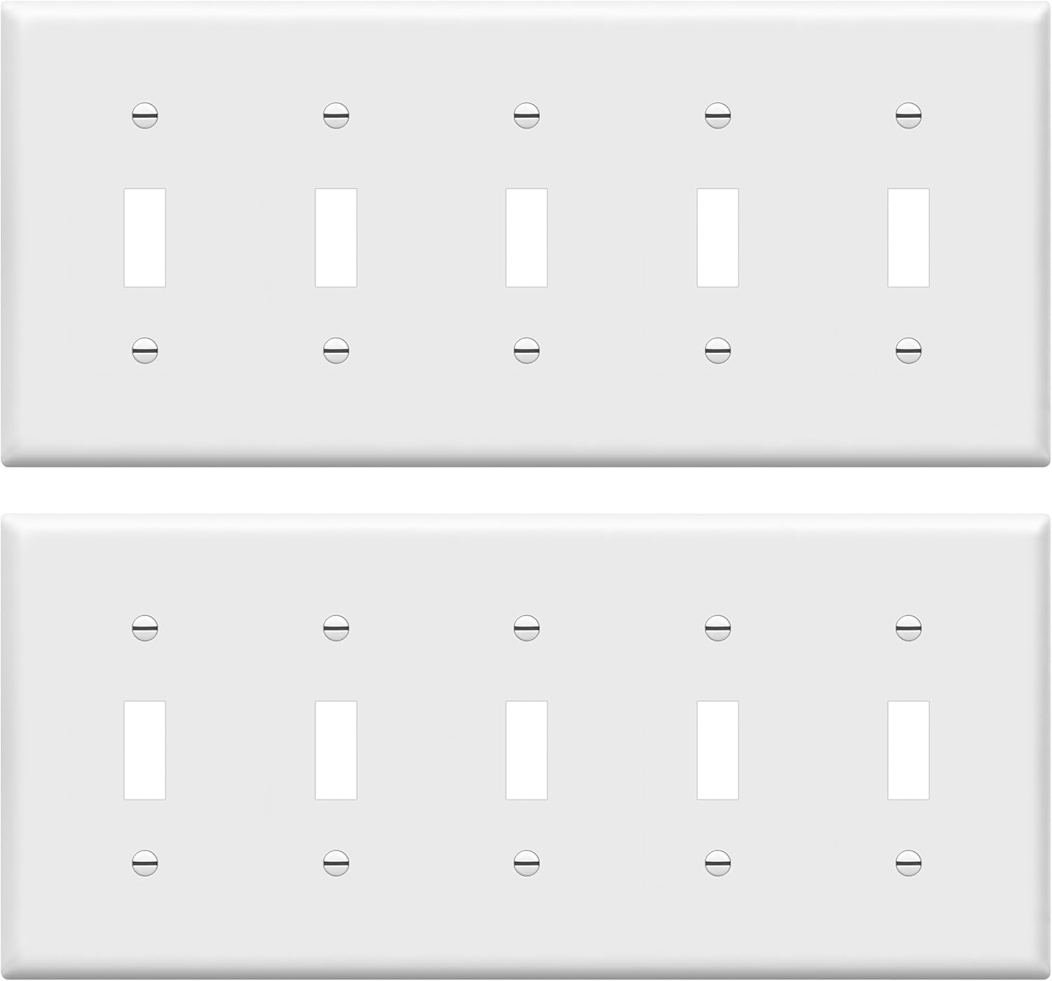ENERLITES Toggle Light Switch Wall Plate, Gloss Finish, 5-Gang 4.50" x 10.03", Unbreakable Polycarbonate Thermoplastic, UL Listed, 8815-W-2-PCS, White, 2 Pack