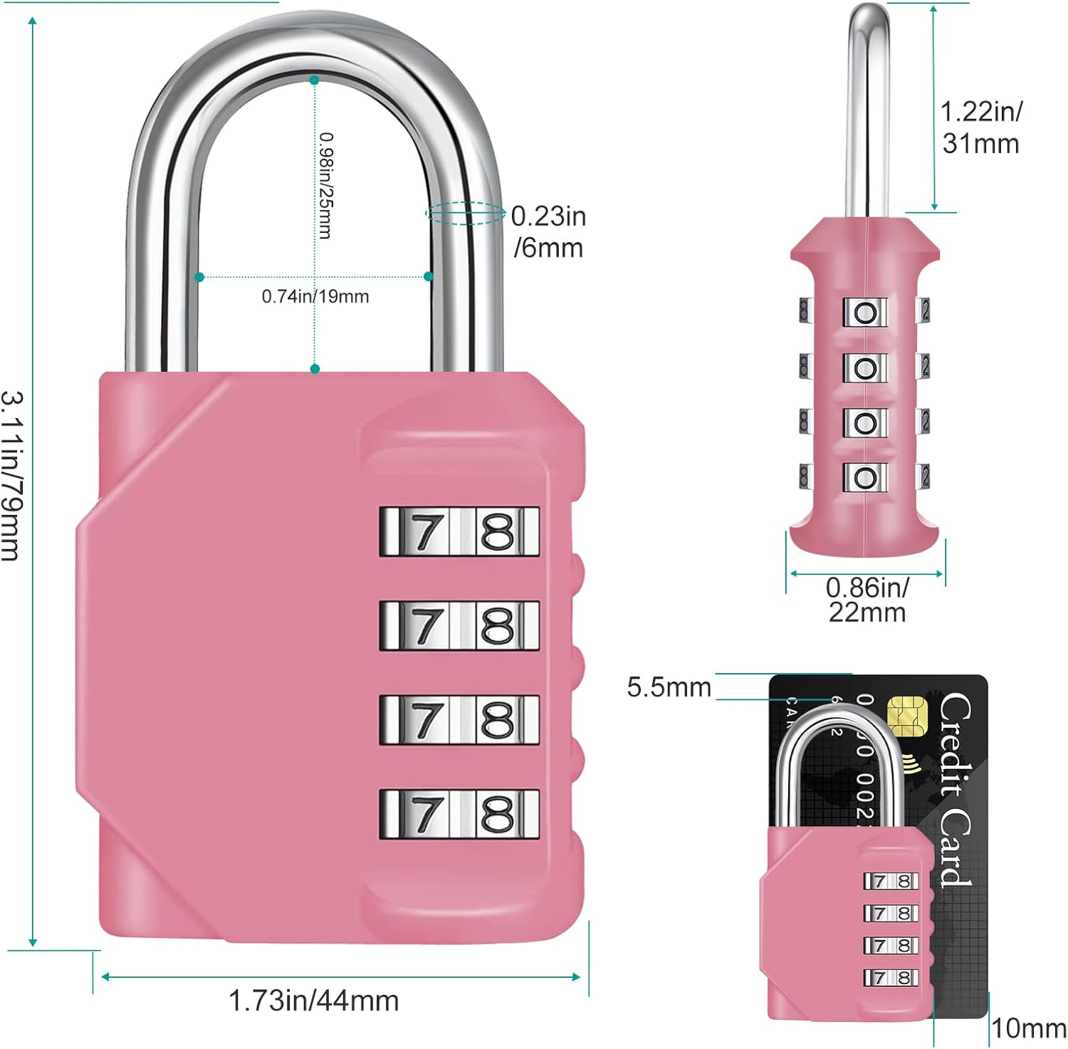 ZHEGE Combination Lock Outdoor 2 Pack, 4 Digit Resettable Weatherproof Combination Padlock for Gym, School, Gates, Doors, Hasps Storage (Pink, 2 Pack)