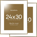 Homeforia 24 x 30 Bronze Frame, High End Metal 24x30 Large Poster Frames with Mat 18x24 for Photo, 24 x 30 Brass Picture Frame Matted to 18 by 24 Print, 30x24 Frame, Tempered Glass, Wall Kit, Set of 2