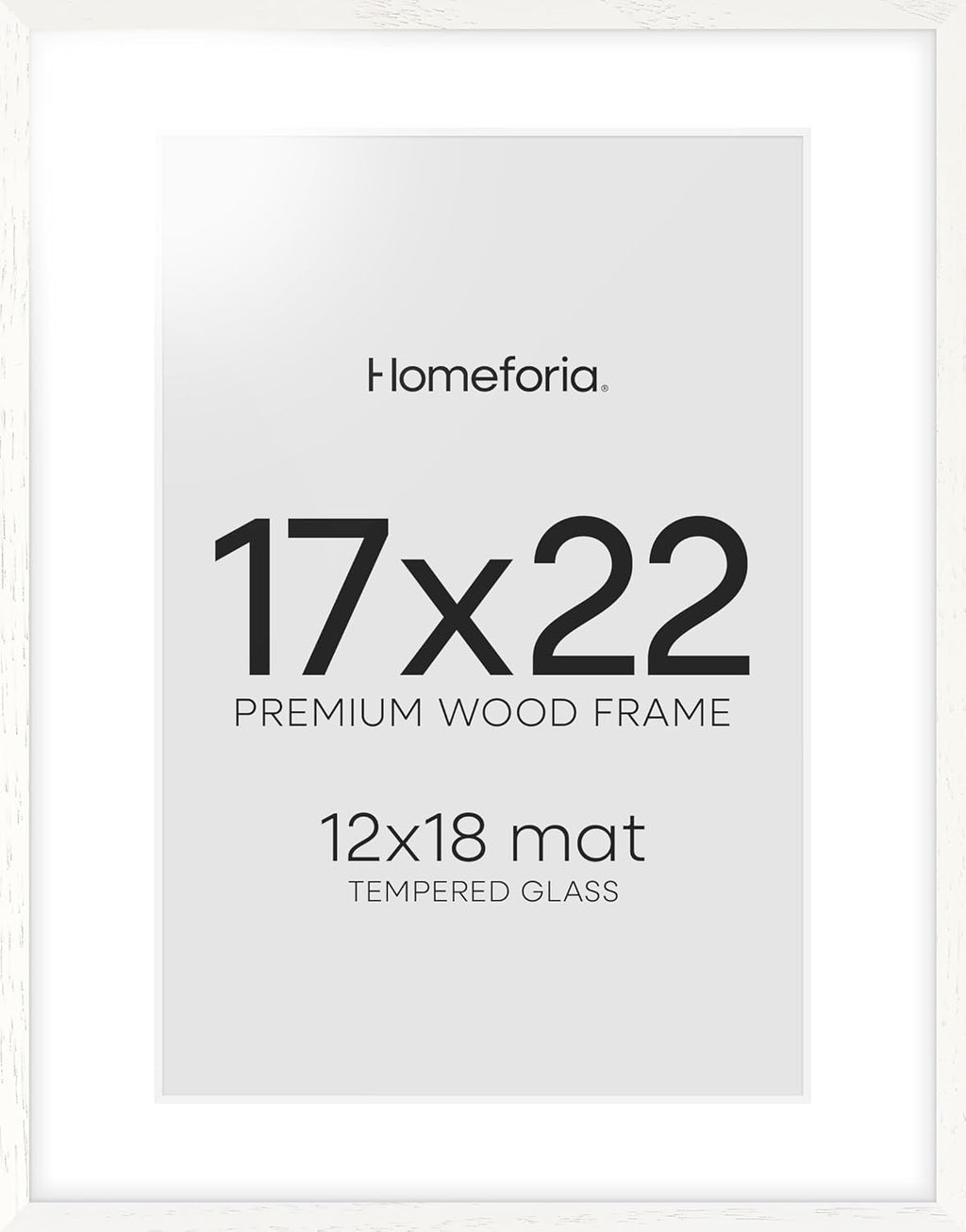 Homeforia 17x22 White Picture Frame, High End Oak 17x22 White Wooden Poster Frames with Mat 12x18 for Print, 17 x 22 Wood Frame Matted to 12 x 18 Photo, 22x17 Frame, Tempered Glass, Wall Kit, Set of 1