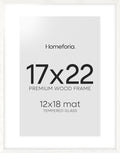 Homeforia 17x22 White Picture Frame, High End Oak 17x22 White Wooden Poster Frames with Mat 12x18 for Print, 17 x 22 Wood Frame Matted to 12 x 18 Photo, 22x17 Frame, Tempered Glass, Wall Kit, Set of 1
