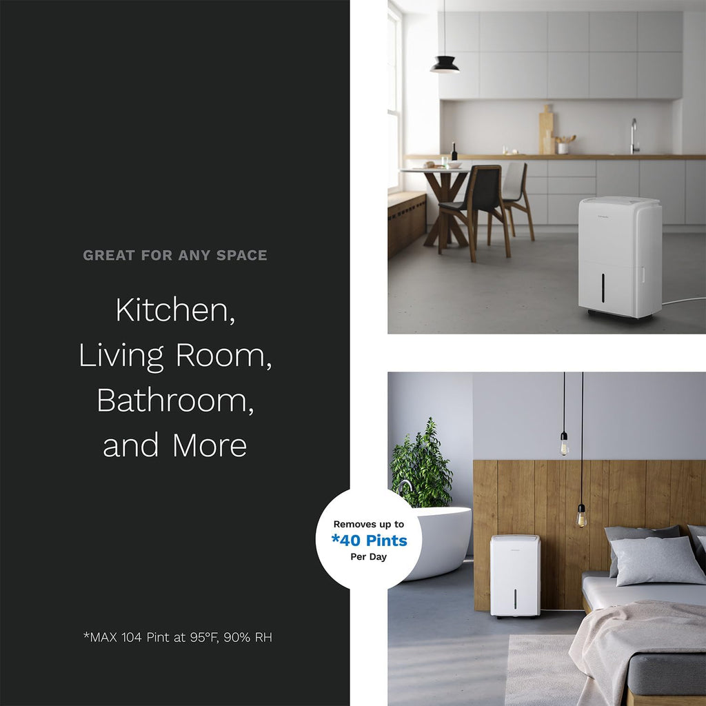 hOmeLabs Dehumidifier for Home, Office, Basements with Powerful Moisture Removal, Humidity Control, Auto Shut-off, Quiet Operation - 6,000 Sq Ft Rooms (40 Pint MAX 104 Pint at 95°F, 90% RH) with Pump