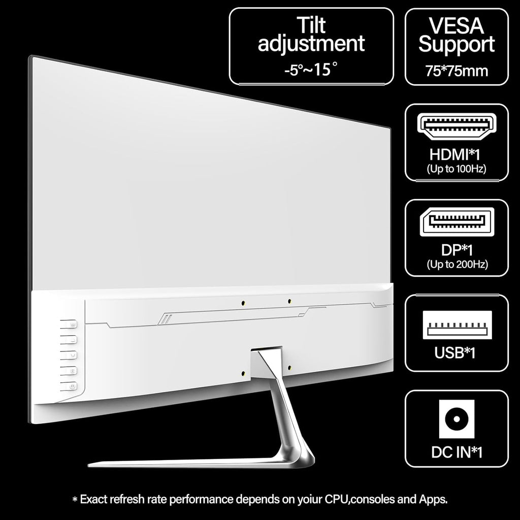Gawfolk Gaming Monitor 24.5 Inch 200Hz Built-in Speakers, 180hz PC Monitor FHD 1080P Frameless Computer Monitors, VA,sRGB 100%, DisplayPort, HDMI, Eye Care, Wall Mount Compatible (White)