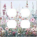 Pink Floral Watercolor Botanical Wildflowers Outlet Covers 2 Gang Double Duplex Decorative Light Switch Covers Electrical Wallplates Socket Faceplate For Bed Room Living Room Decor