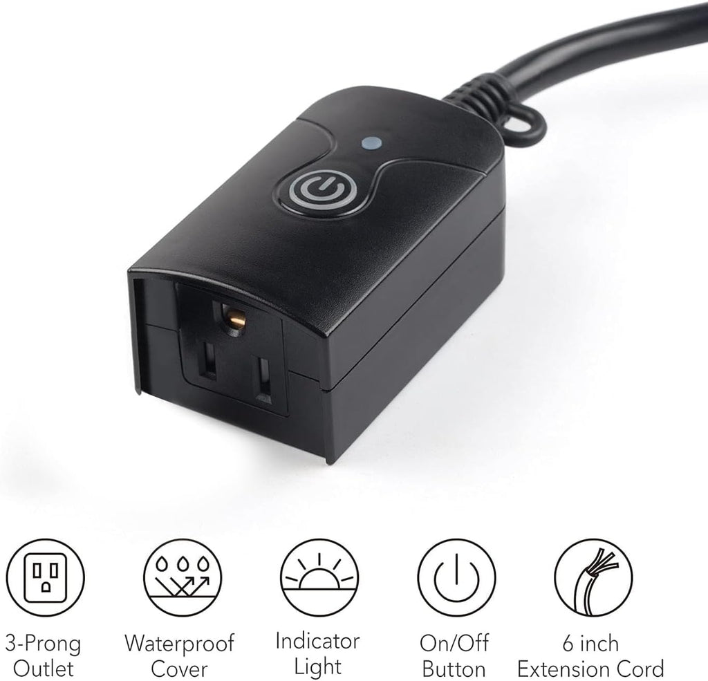 HBN Outdoor Indoor Wireless Remote Control 3-Prong Outlet Weatherproof Heavy Duty 15 A Compact 1 Remote 3 Outlets with Remote 6-inch Cord 100ft Range ETL Listed (Battery Included)