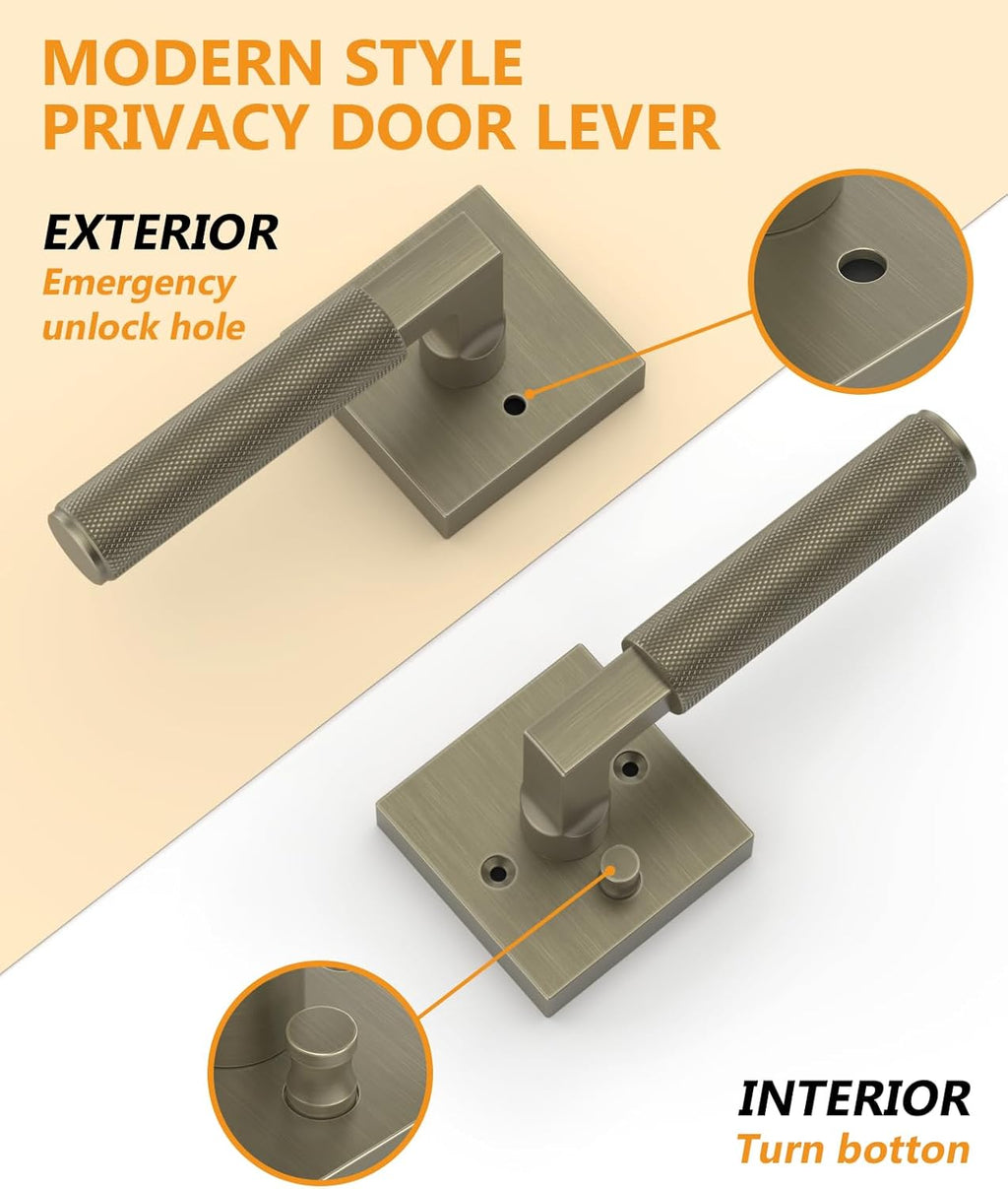 Asidrama 1 Pack Brushed Antique Brass Privacy Door Handles, Door Lever with Door Knobs Indoor for Bedroom or Bathroom, Heavy Duty Door Handles Interior with Locks for Left Right Sided Doors