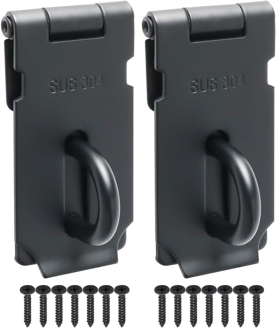 Alise 2pcs Door Locks Hasp Latch,3 Inch SUS 304 Stainless Steel Safety Packlock Clasp Hasp Lock Latch,with Fixing Screw for External Doors Window Cabinet Pet Cage,MS9B-3C-2P