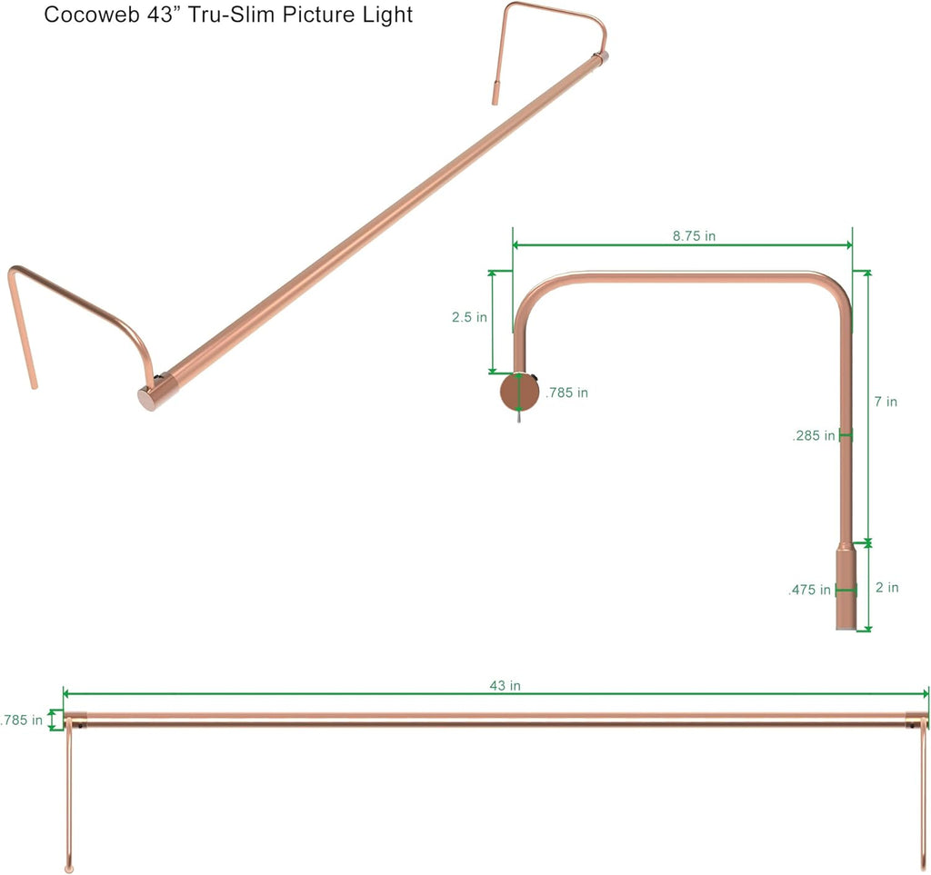 Cocoweb 43 Inch Tru-Slim Copper Picture Light - LED, 2700K, Adjustable Arm, Plug-in, Toggle Switch, Sleek and Compact Design