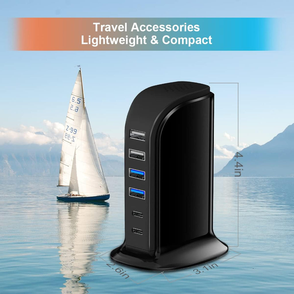 USB C Charger Block Upoy, Chargers for Multiple Devices Dual Type C 45W Total, 6 Ports USB Charging Station for iPhone, Ipad, Iwatch, Desk Accessories & Workspace Organizers