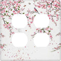 Decorative Outlet Covers Rustic Plum Blossom Pink Flowers 2 Gang Wall Plate Double Duplex Light Switch Cover Switch Plate Covers Faceplate for Country Home Bedroom Decor