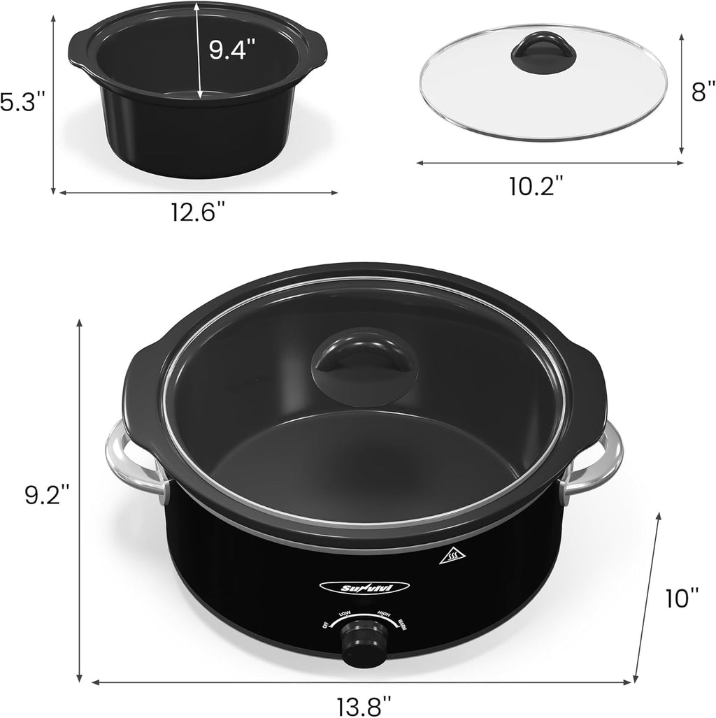 4QT Slow Cooker & Mini Food Warmer with Removable Ceramic Pot, 3 Heating Settings, Dishwasher Safe Glass Lid, Stainless Steel,Black