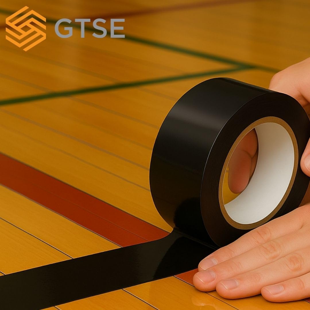 GTSE 2 inch x 108 ft Black PVC Vinyl Floor Tape, Safety Marking Tape, 6 mil Thick, Suitable for Dance Floors, Gyms, Warehouses, Sports Facilities