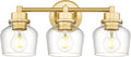Emak Modern Gold Vanity Lights, Bathroom Lighting Fixtures Over Mirror with Clear Glass Shade, 3-Light Vanity Light for Bathroom, Mirror, Makeup Desk, VL122-GD-CG-3