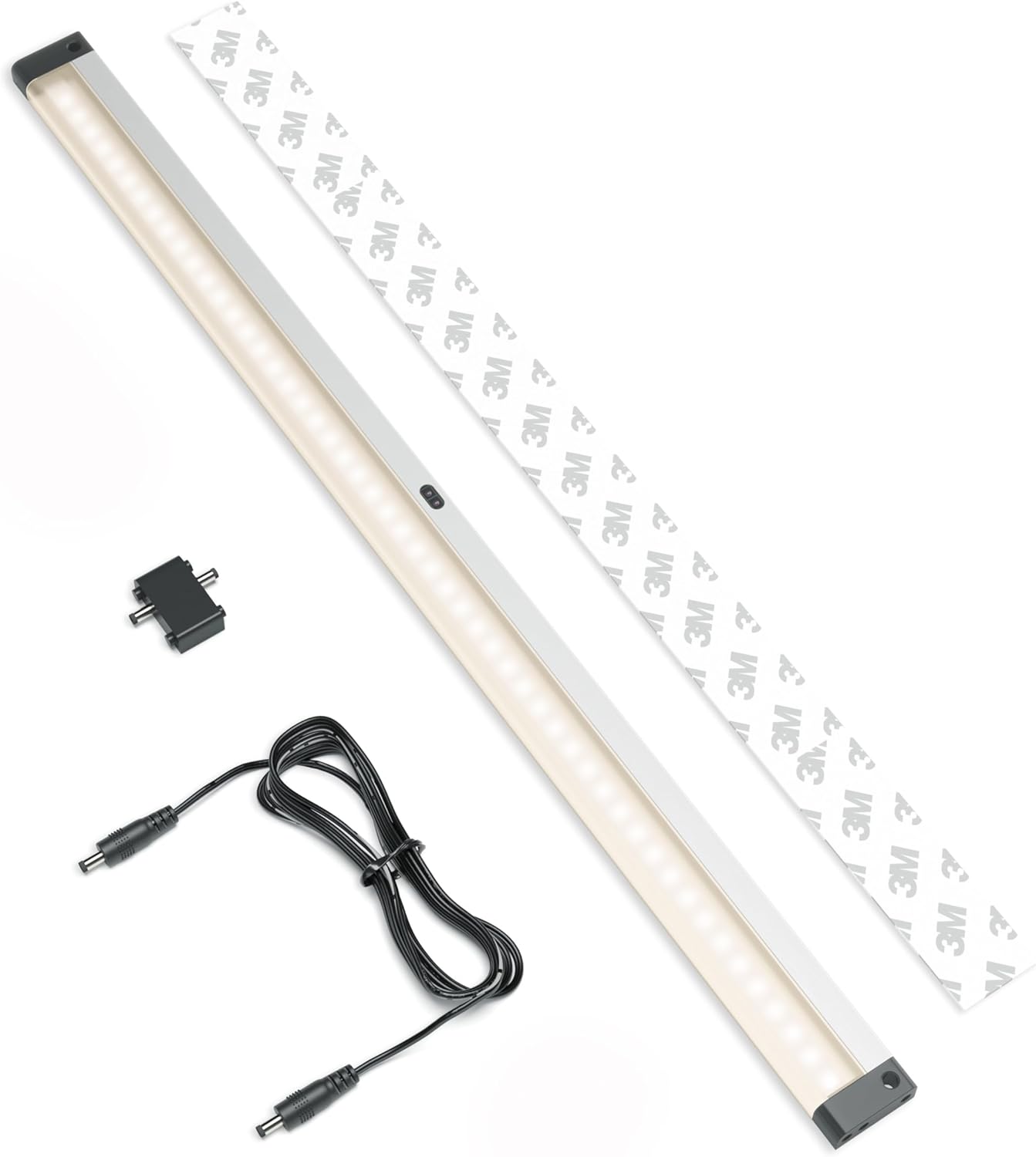 EShine Extra Long 20 inch LED Dimmable Under Cabinet Lighting Strip with Hand Wave Motion Sensor, Black, with Accessories (No Power Supply Included), Warm White (3000K)