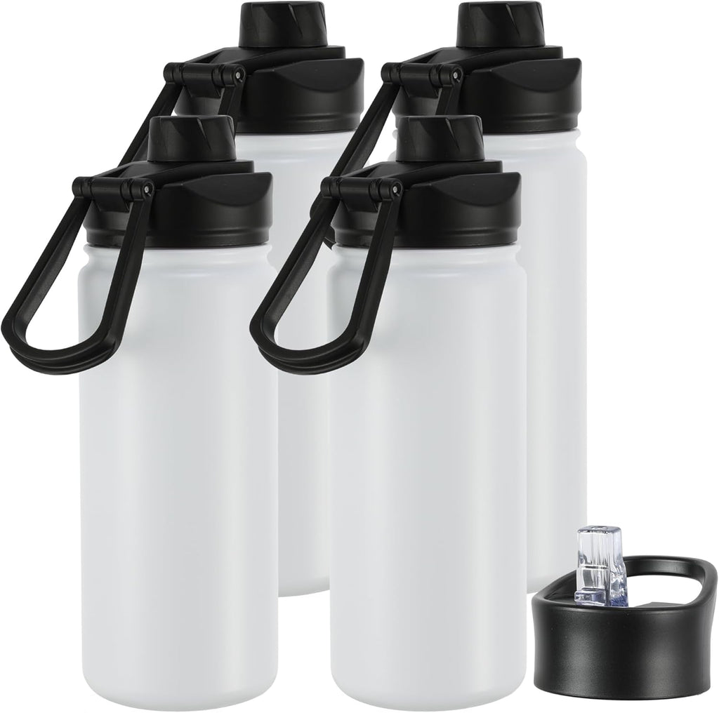 16 oz Insulated Water Bottle with Straw Lids, Stainless Steel Kids Water Bottles for School, Double Wall Vacuum Metal Water Bottle with Straw & Wide Mouth Lid, Polar 4 Pack