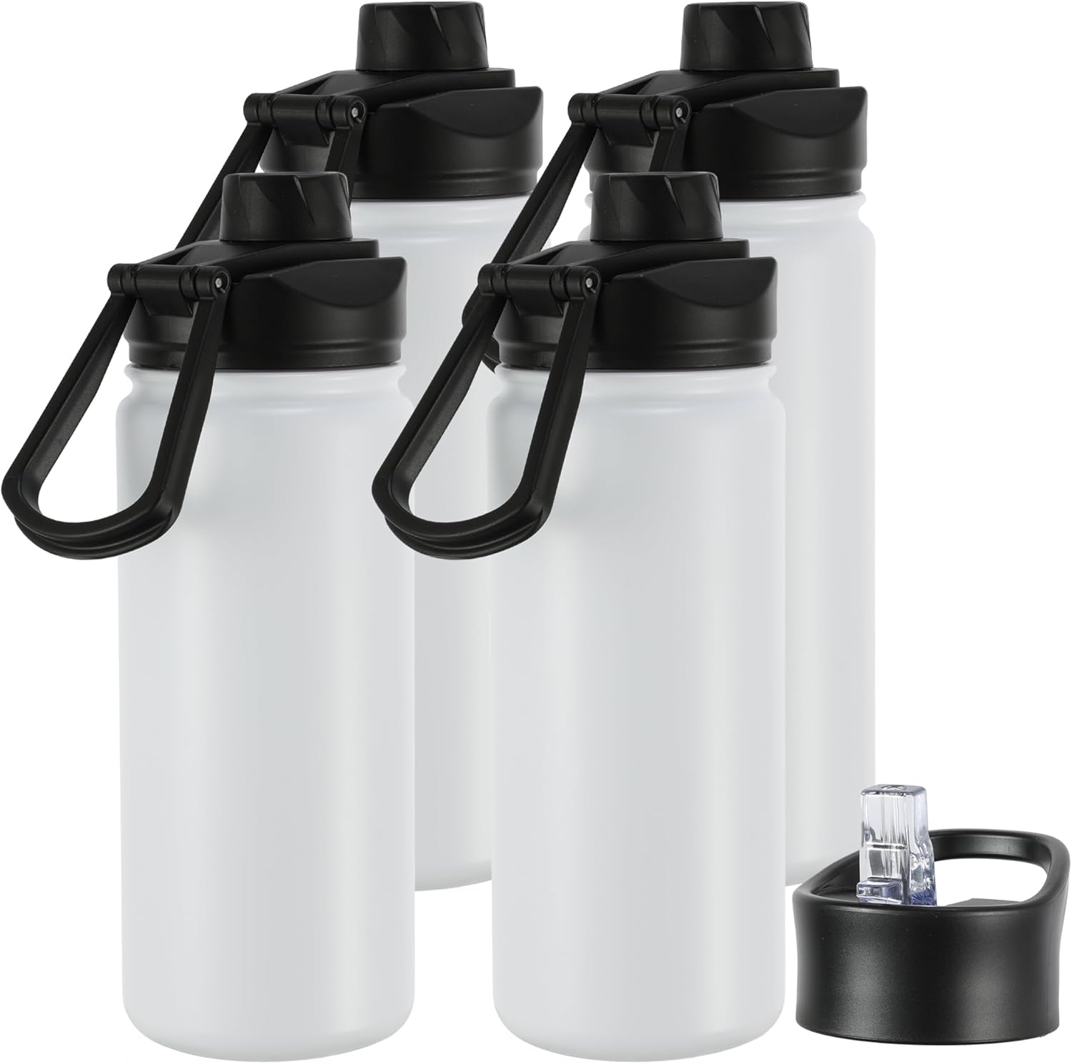16 oz Insulated Water Bottle with Straw Lids, Stainless Steel Kids Water Bottles for School, Double Wall Vacuum Metal Water Bottle with Straw & Wide Mouth Lid, Polar 4 Pack