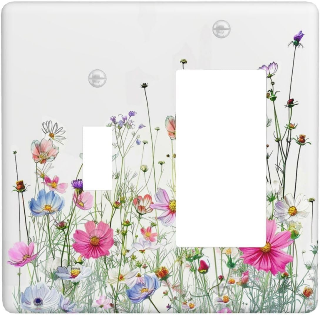 Outlet Covers Boho Colorful Flowering Plant Wild Flower 1 Toggle 1 Rocker Combination Decorative Wall Plate Electrical Switch Plates Light Switch Cover Plate For Bed Room Living Room