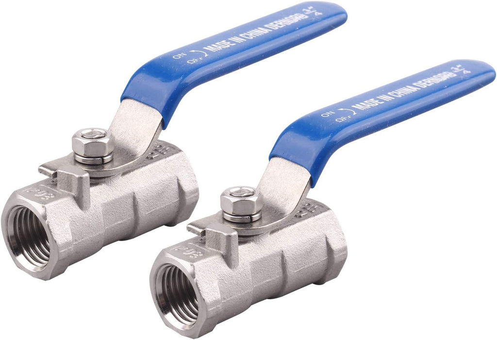 DERNORD Stainless Steel Ball Valve 1PC Type 0.25 Inch NPT Standard Port for Water, Oil, and Gas (Pack of 2)
