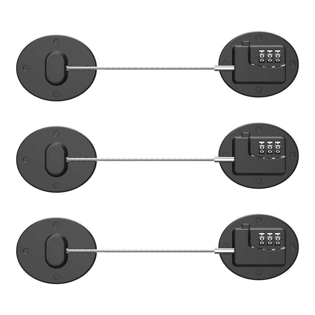 Refrigerator Lock - Heavy Duty Combination Fridge Lock, Child Proof Cabinet Locks,No Keys Needed(Black- 3 Pack)