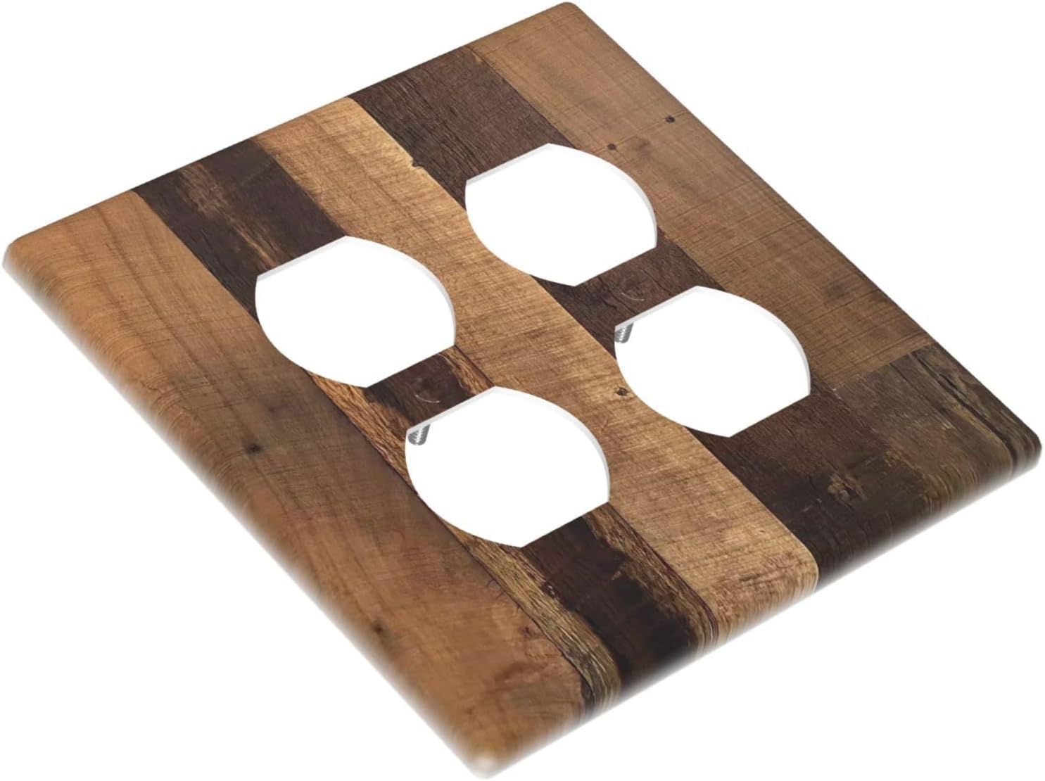 Rustic Brown Wood Vintage Wood Board Outlet Covers 2 Gang Double Duplex Decorative Light Switch Covers Electrical Wallplates Socket Faceplate For Farmhouse Cabin Decor