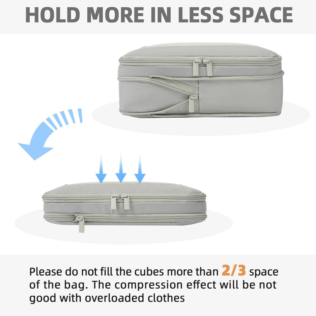 BAGAIL 4 Set/6 Set/8 Set Compression Packing Cubes Travel Accessories Expandable Packing Organizers (Square Mesh, 06-Grey)