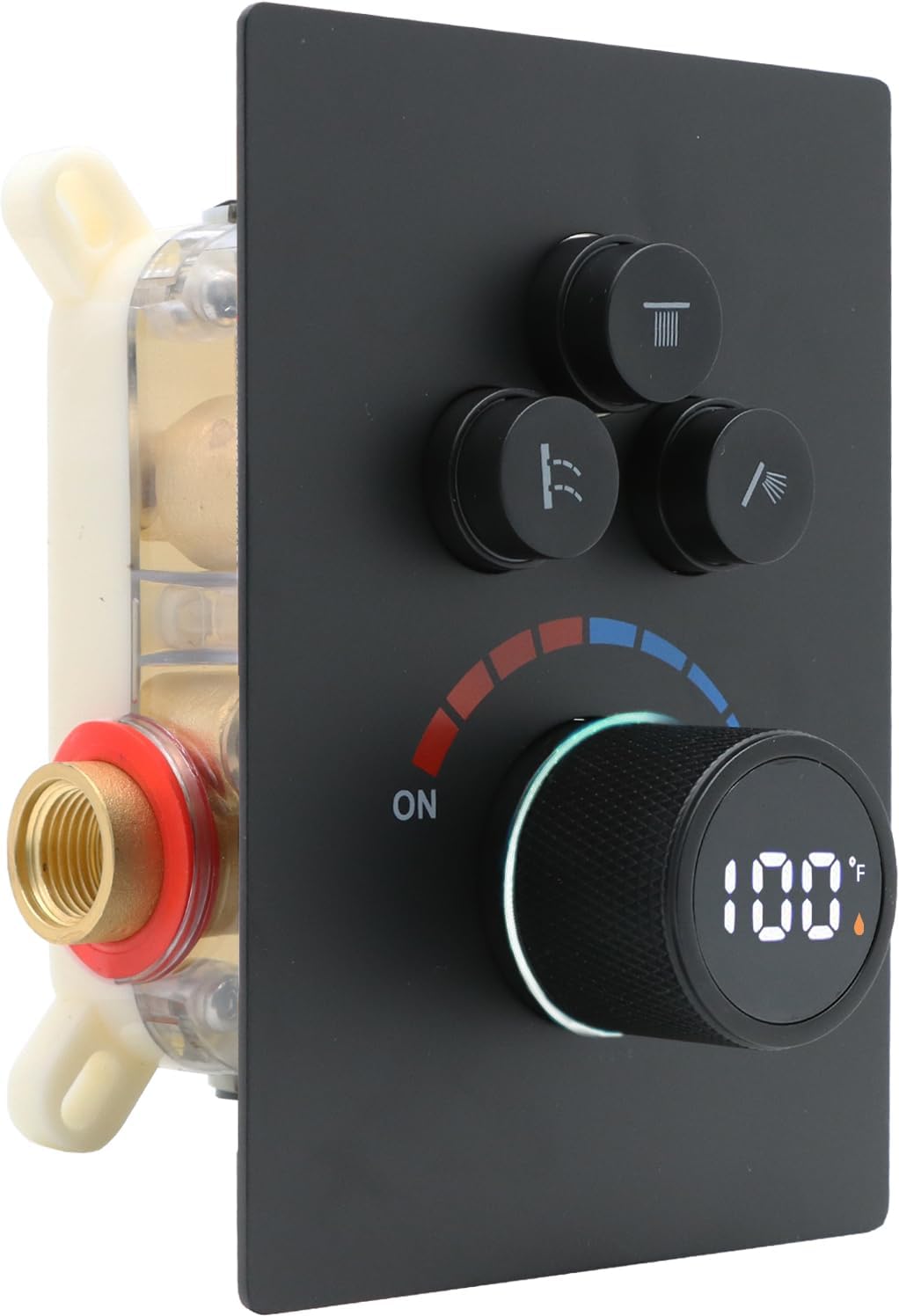 Solid Brass Shower Mixer Valve, Concealed 3 Way Outlet LED Digital Display Diverter Valve, Can Use All Options at A Time Black