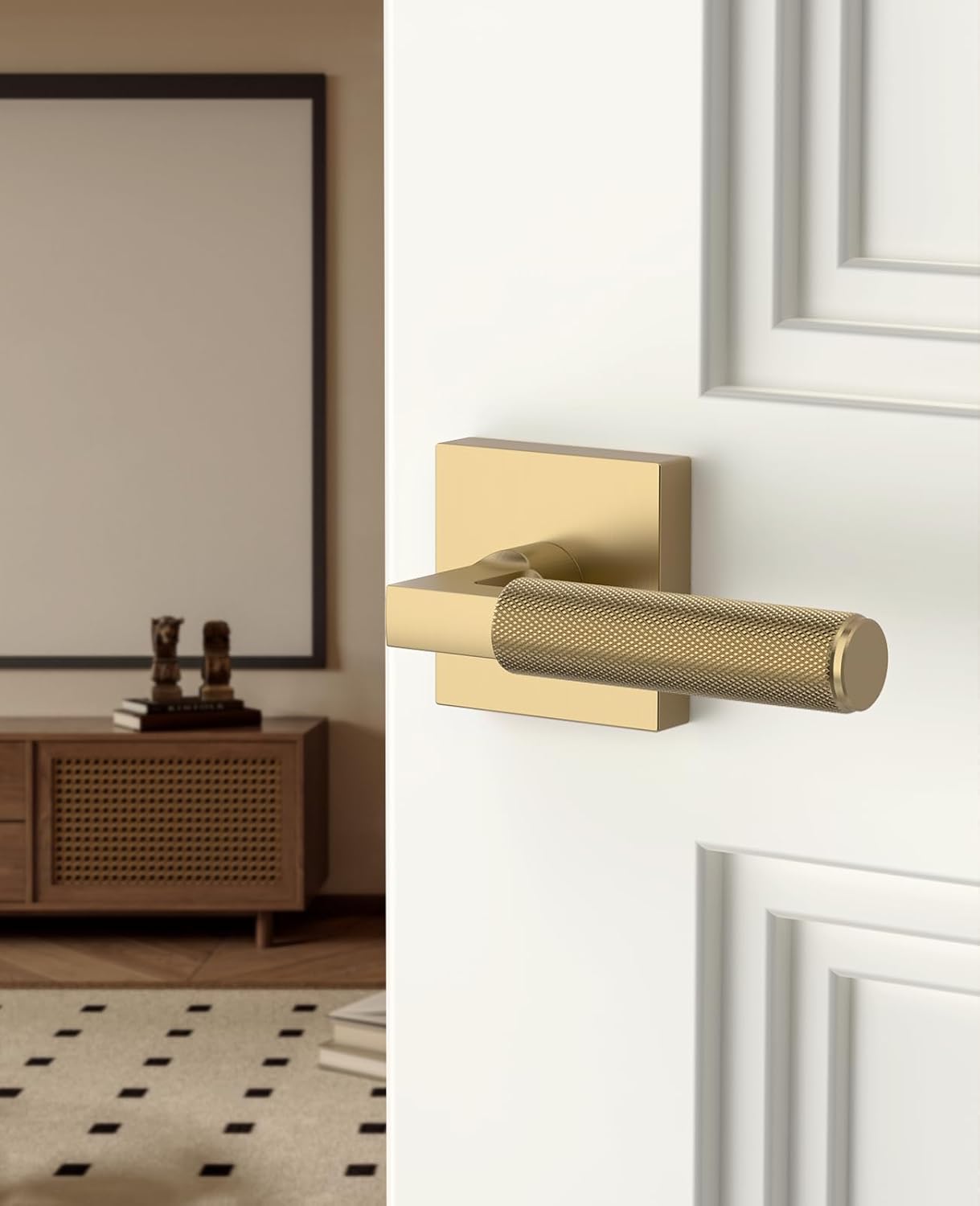 Asidrama 8 Pack Champagne Bronze Passage Door Handles, Door Lever with Door Knobs Indoor for Bedroom or Bathroom, Heavy Duty Door Handles Interior with Locks for Left Right Sided Doors