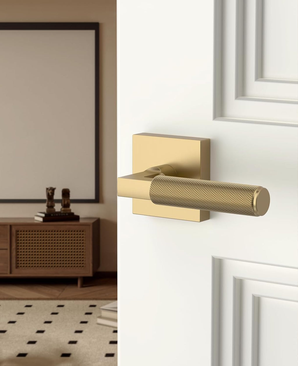 Asidrama 1 Pack Champagne Bronze Passage Door Handles, Door Lever with Door Knobs Indoor for Bedroom or Bathroom, Heavy Duty Door Handles Interior with Locks for Left Right Sided Doors