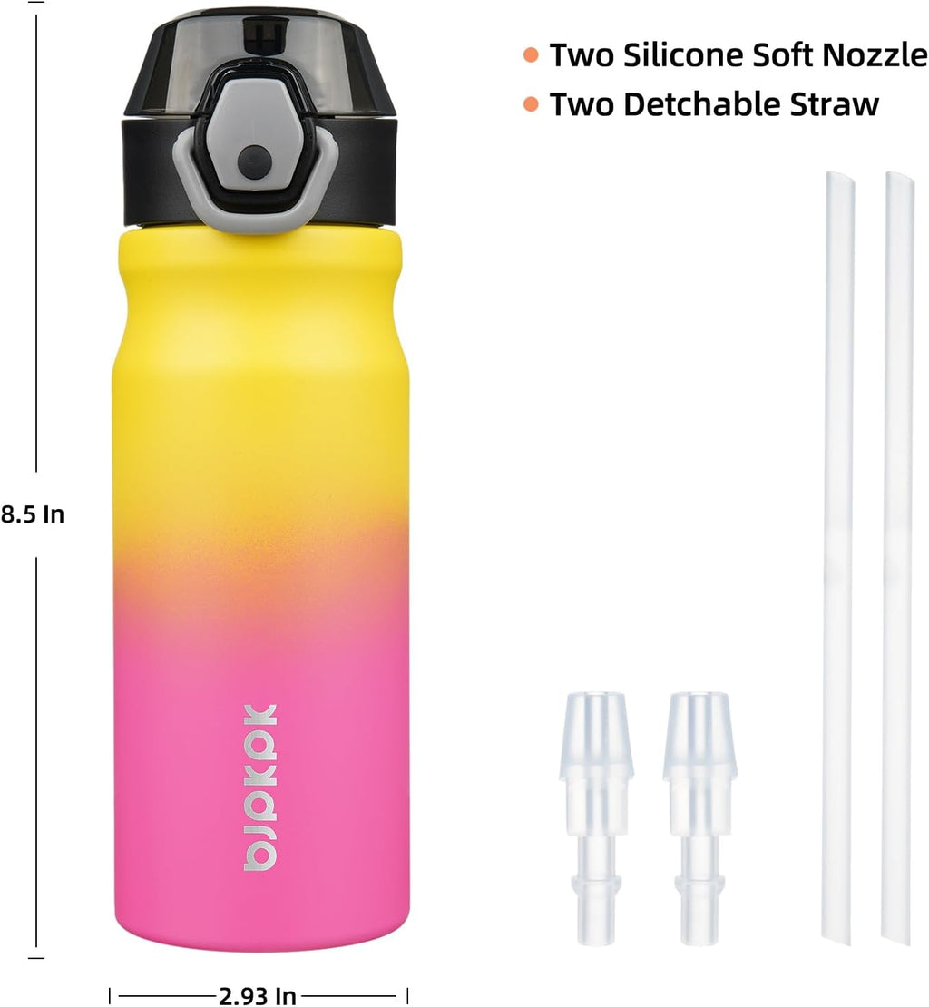 BJPKPK Stainless Steel Insulated Water Bottle with Straw Lid 18oz Reusable Metal Thermal Flask Bottles Keep Cold and Hot,Rainbow