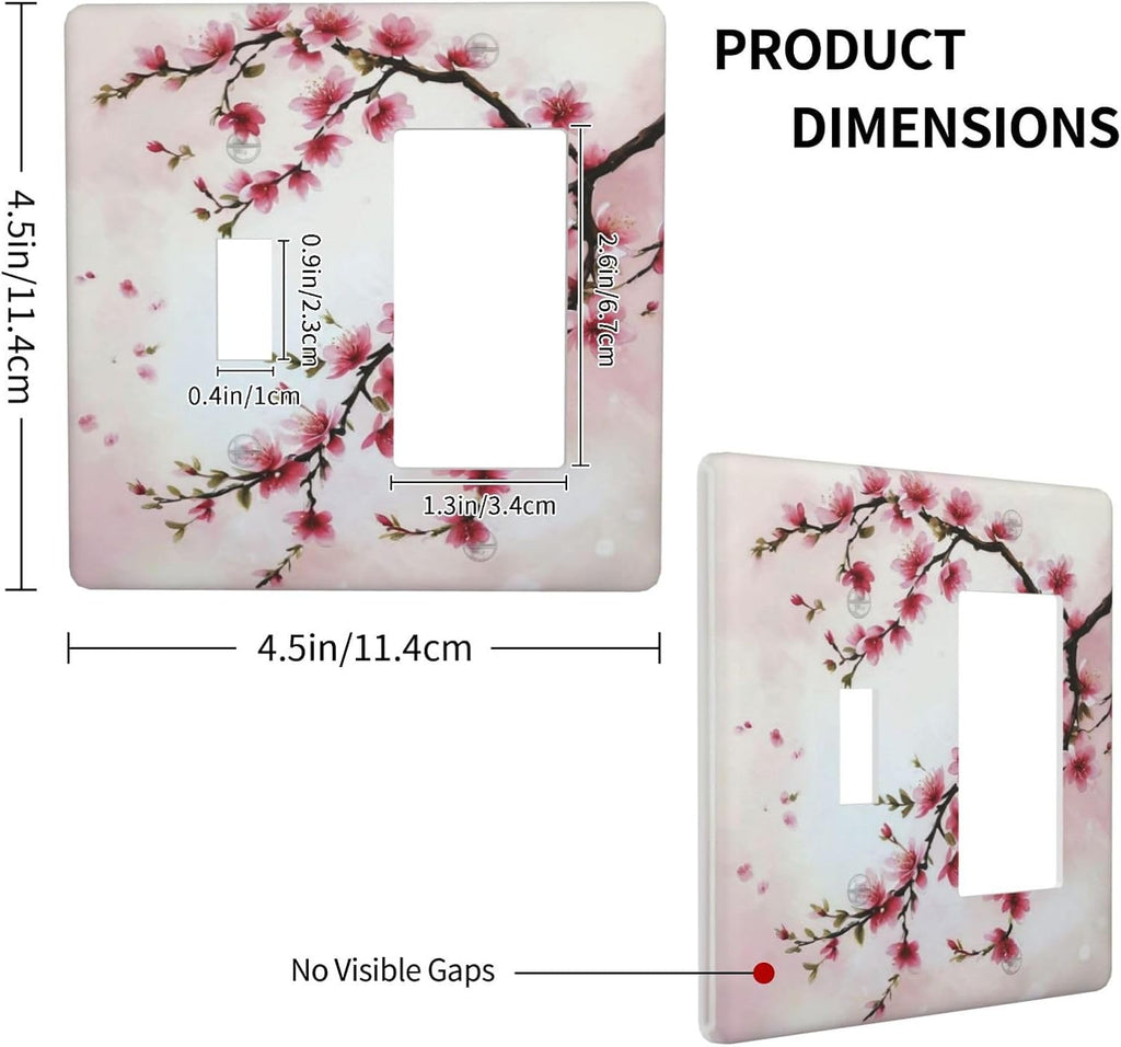 Branch with Pink Flowers Light Switch Covers 2 Gang Single Toggle Rocker Combination Wall Plate Cover Electrical Faceplate Decorative Switchplate for Farmhouse Living Decor
