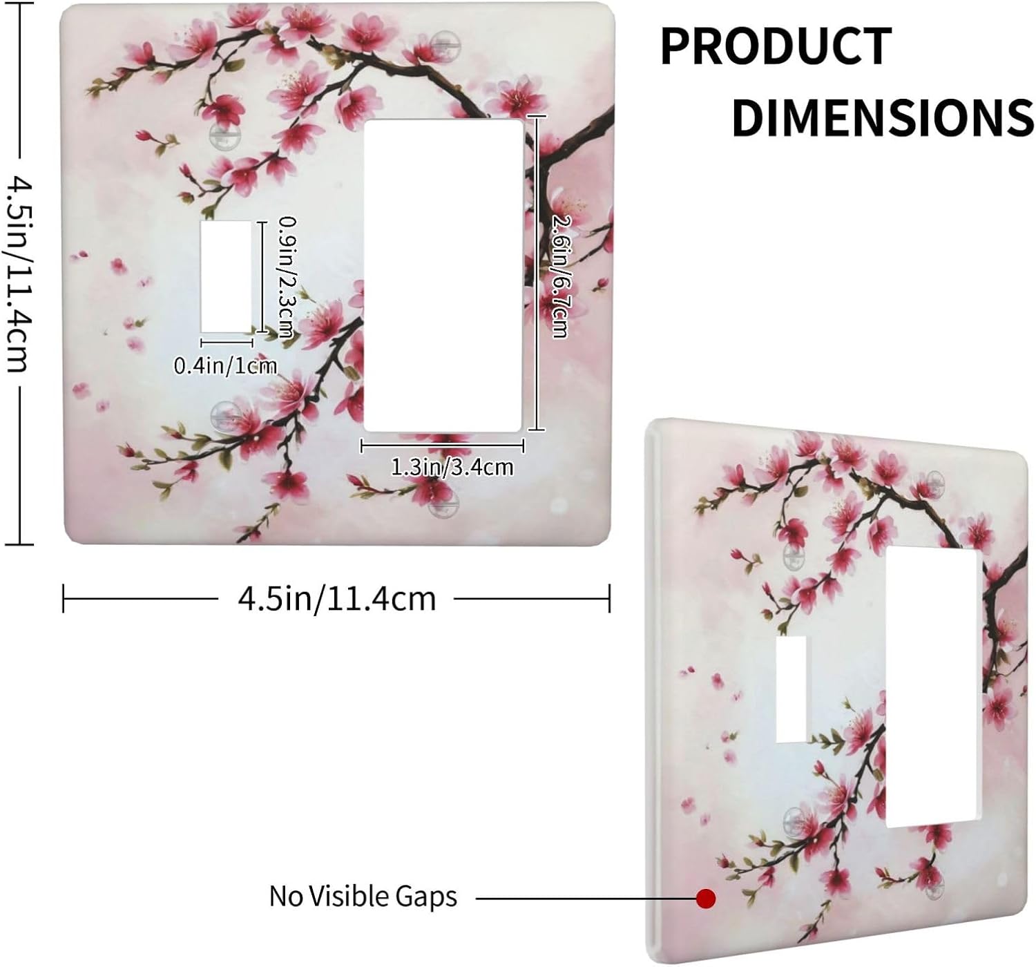 Branch with Pink Flowers Light Switch Covers 2 Gang Single Toggle Rocker Combination Wall Plate Cover Electrical Faceplate Decorative Switchplate for Farmhouse Living Decor
