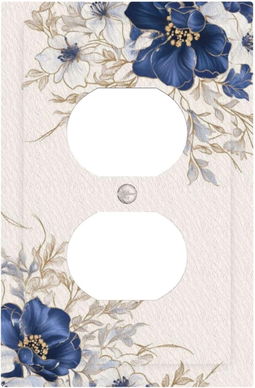 Decorative Outlet Covers Rustic Blue White Flowers Floral Penoy 1 Gang Duplex Light Switch Cover Plate Wall Plates for Electrical Outlets Electrical Switchplate Face Plate