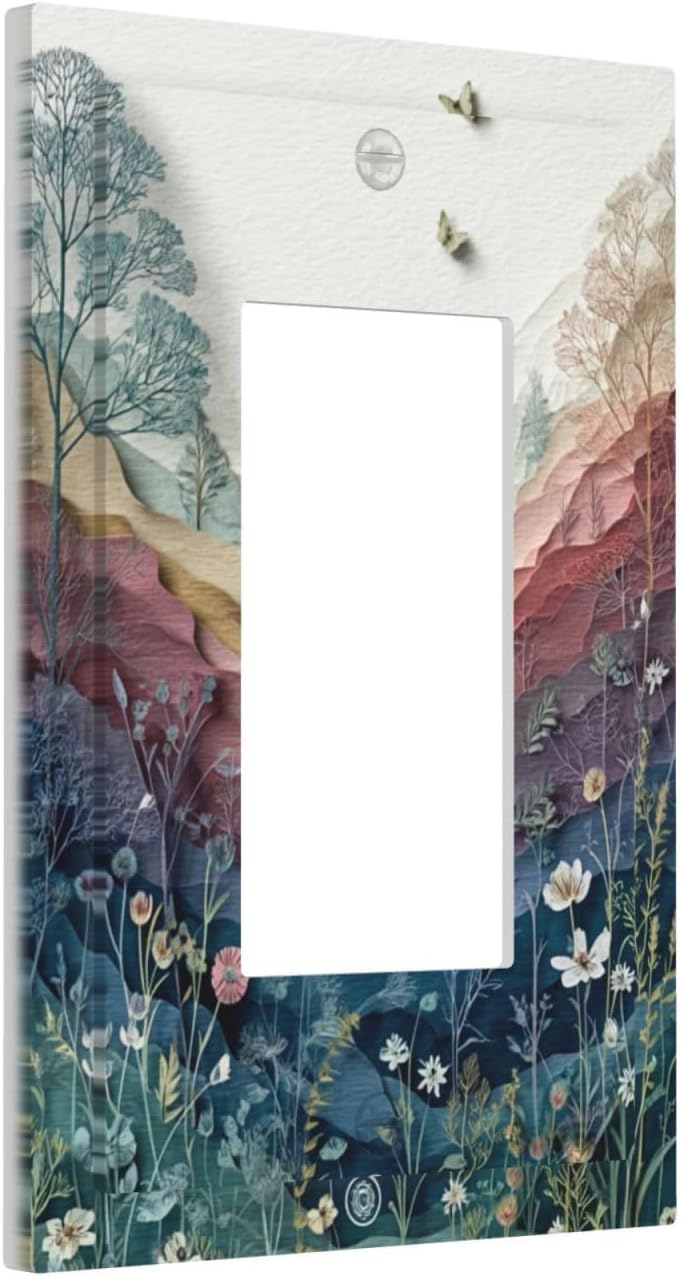 Wildflowers Rustic Flowers Floral Plants 1 Gang Single Rocker Wall Plate Cover Vintage Mountain Decorative Light Switch Covers Electrical Faceplate Switch Plates for Bathroom Kitchen Home