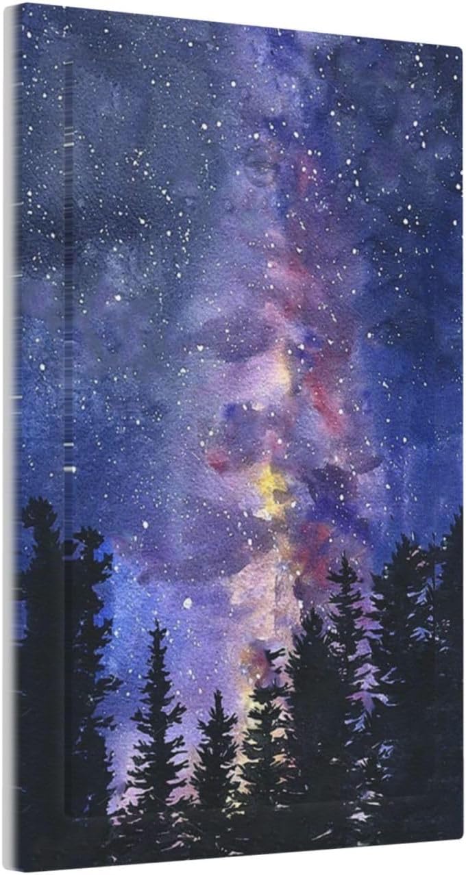 Light Switch Cover Plate Dream Milky Way Starry Forest Pine Watercolor Painting 1 Gang No Device Blank Electrical Wall Plates Faceplate Decorative Switch Plate for Bedroom Home Decor