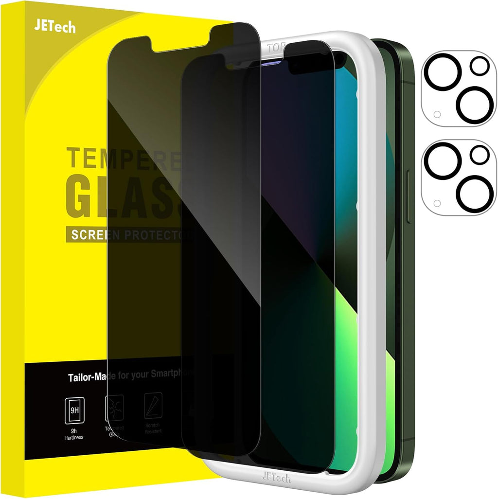JETech Privacy Screen Protector for iPhone 13 mini 5.4-Inch with Camera Lens Protector, Anti-Spy Tempered Glass Film, Easy Installation Tool, 2-Pack Each