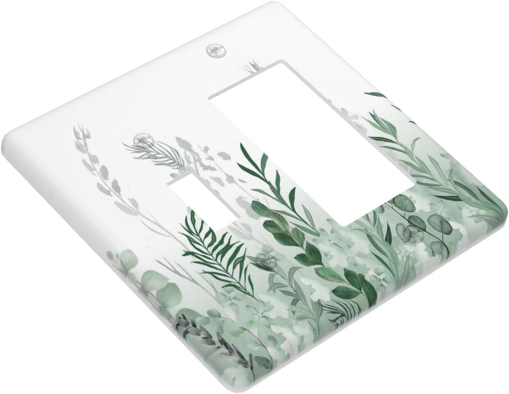 Watercolor Green Leaf Rustic Plant Eucalyptus Flowers Outlet Covers 1 Toggle 1 Rocker Combination Decorative Wall Plate Electrical Switch Plates Light Switch Cover Plate for Bed Room Living Room Decor