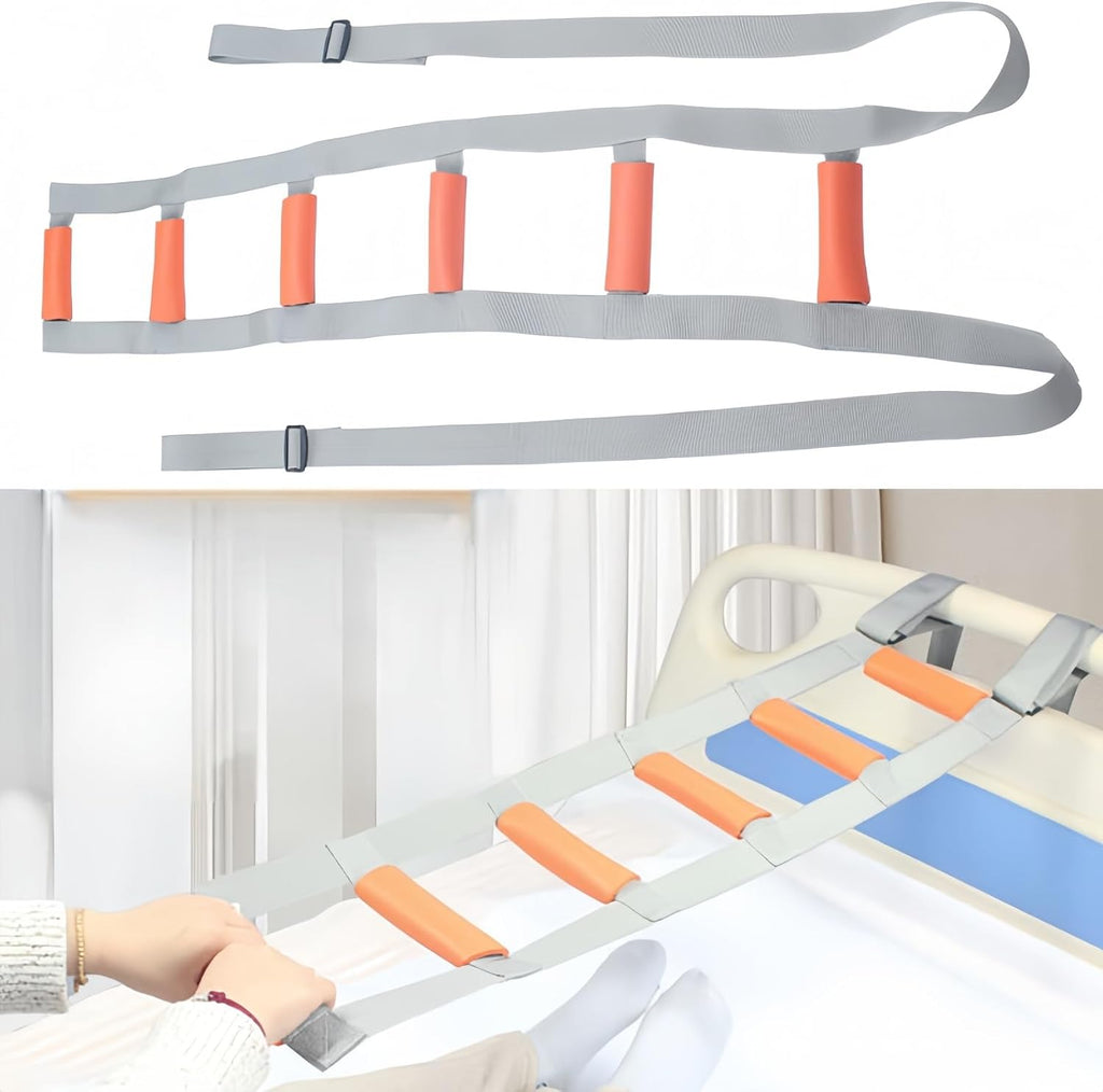 Bed Ladder Assist with Soft Handle Grips Assist Device with Handle Strap Sit Up Hoist Adjustable Length Assistant to Get Out of Bed for Seniors Handicapped Injured（Grey）