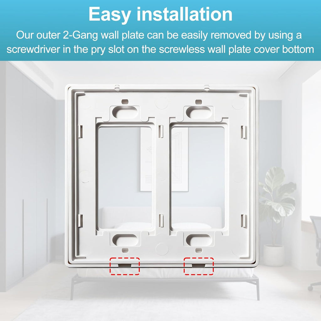 2-Gang Decora Screwless Wall Plate 80309-SW,Child Safe Outlet Cover 80309-SW,Screw Smooth Face Switch Plates Screwless Wall Plate 2-Gang Receptacle Outlet Cover 2 Pack