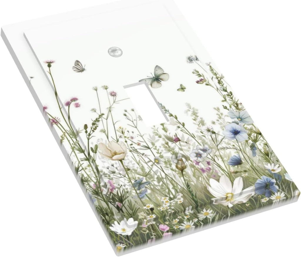 Colorful Wildflowers Daisy Plant Butterfly Floral Decorative Light Switch Cover 1 Gang Single Toggle Device Electrical Faceplate Switchplates Decorator Outlet Wall Plate for Bed Room Living Room Decor