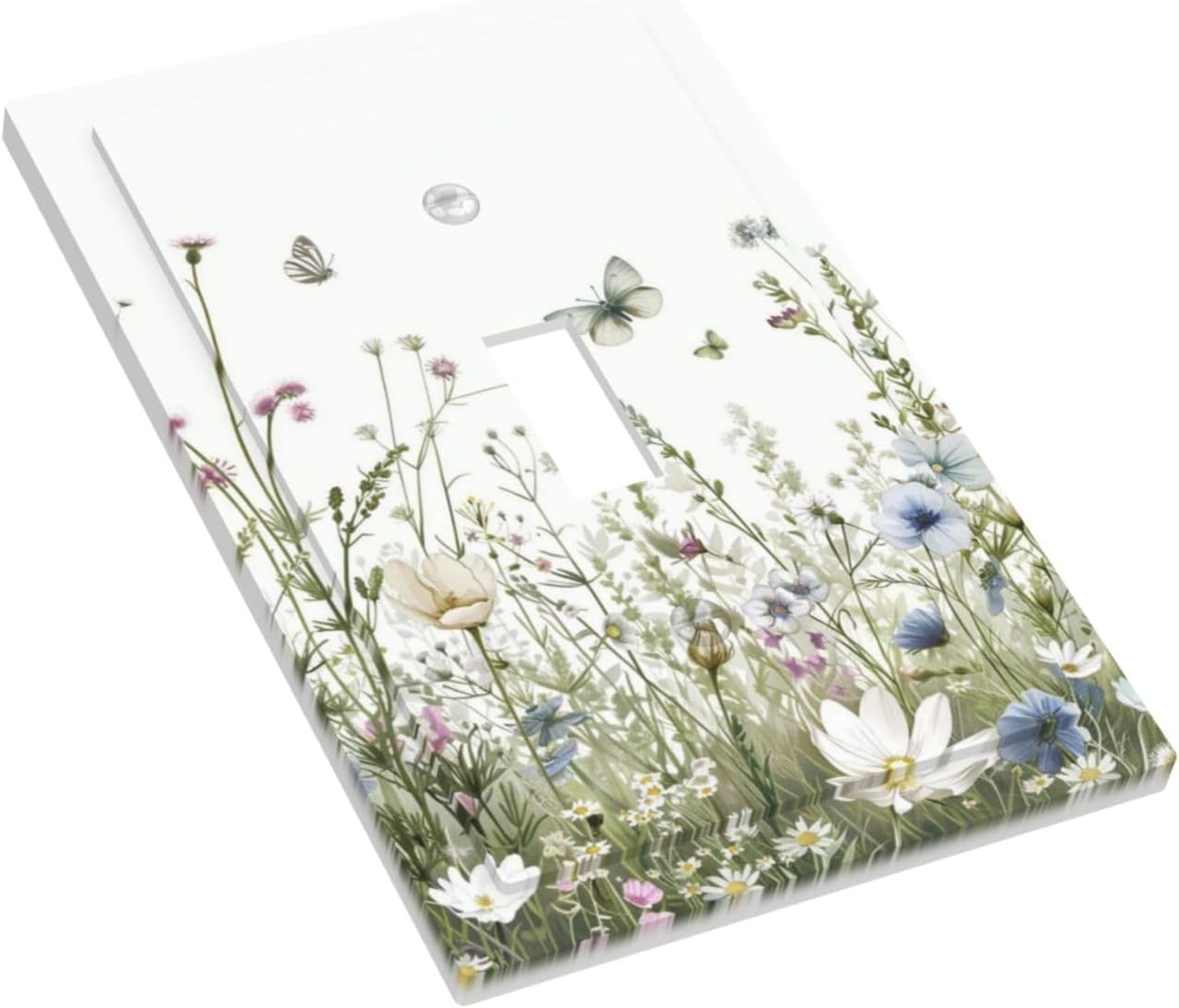 Colorful Wildflowers Daisy Plant Butterfly Floral Decorative Light Switch Cover 1 Gang Single Toggle Device Electrical Faceplate Switchplates Decorator Outlet Wall Plate for Bed Room Living Room Decor