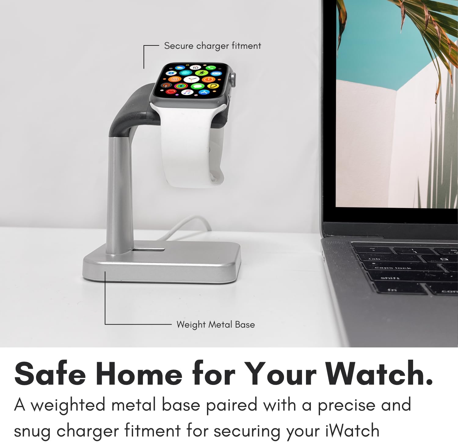 Macally Apple Watch Stand for Series Ultra 10 9 8 7 6 5 4 3 2 1 SE (49mm 45mm 44mm 42mm 41mm 40mm 38mm) - Apple Watch Charger Stand Dock Holder - Sleek Desk iWatch Charging Station - Silver